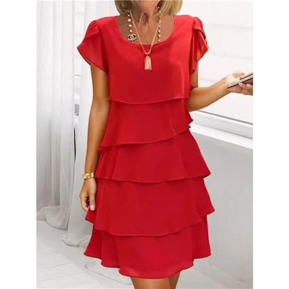 Full Size Ruffled Layered Petal Sleeve Dress Plus Size - Picture 10 of 12